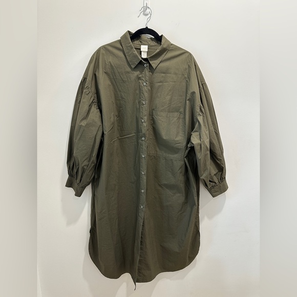 H&M Olive Green Shirt Dress, puff sleeve, size XL - Picture 2 of 12